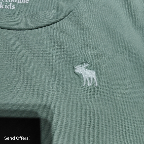 Abercrombie Kids 15/16 Large Green Long Sleeve Shirt Top  Embroidered Moose - Picture 2 of 6